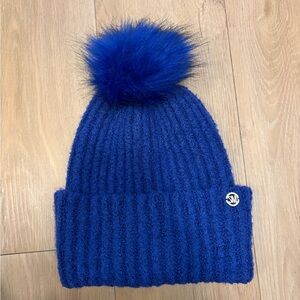 Steve Madden Women's Cloud Knit Faux-Fur Pom Pom Beanie - Cobalt